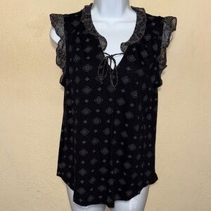 Lucky Brand Black Blouse with Intricate Pattern